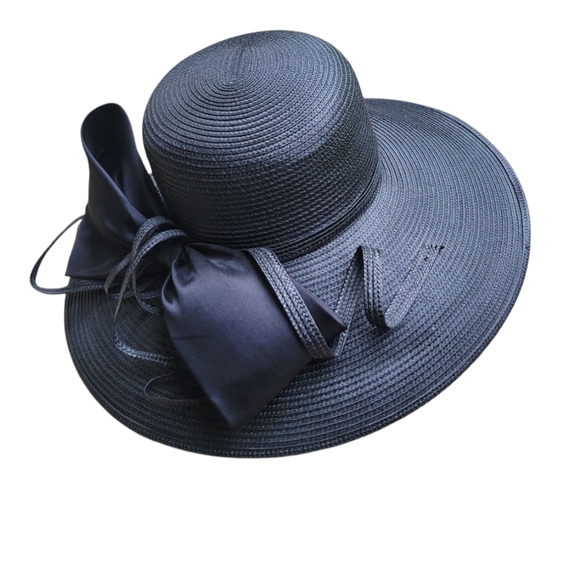 Vtg Giovannio Black Wide Brim Horse Derby Race/ Church Hat Made In England - Picture 5 of 7